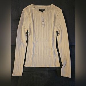 J. Crew Cream Ribbed Long-Sleeve Crewneck Top